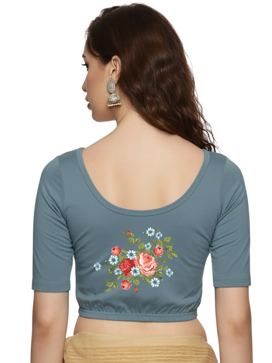 Women Back Printed Stretchable Blouse U0176 - notyetbyus