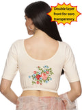 Women Back Printed Stretchable Half Sleeve Blouse U0176 Cream