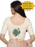 Women Back Printed Stretchable Half Sleeve Blouse U0135 Cream
