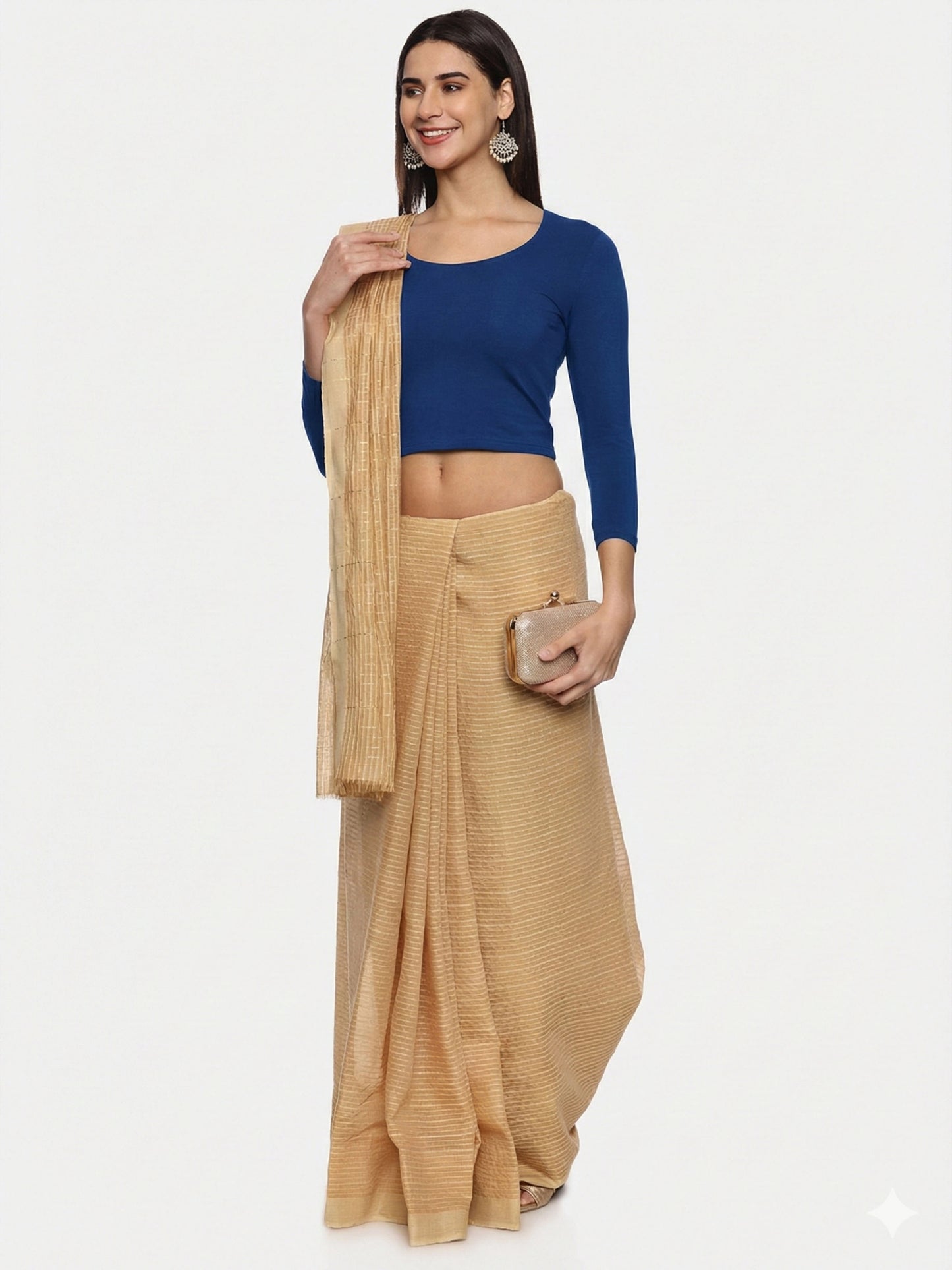 DIY Embroidery Kit with Women Stretchable Three Fourth Sleeve Blouse E010 – Royal Blue