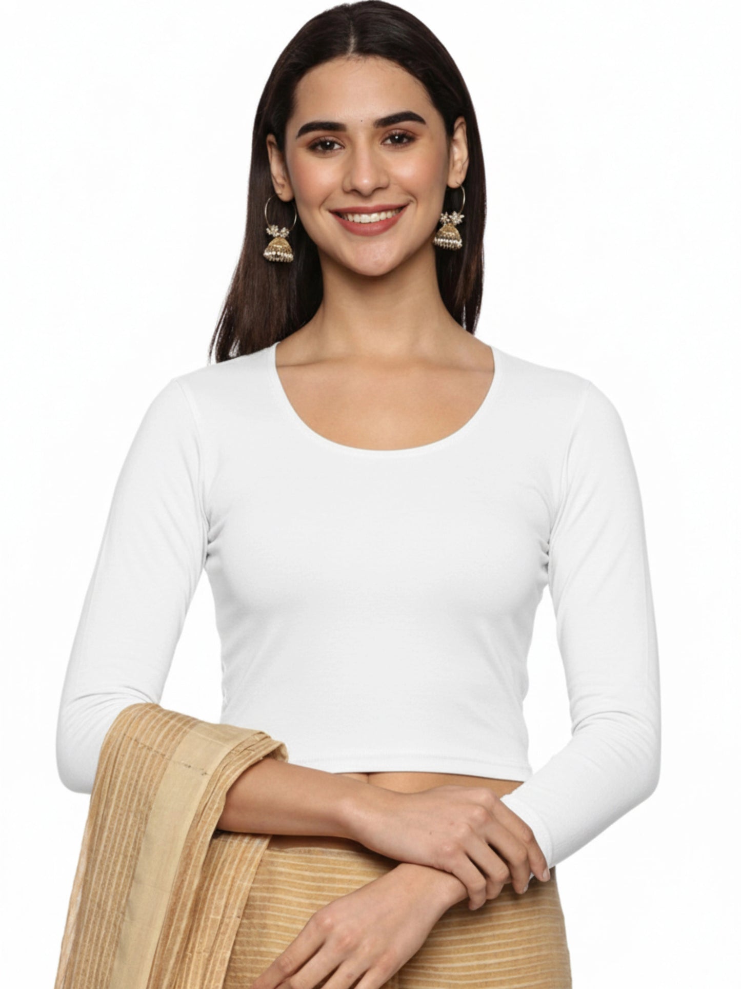 Women Three Fourth Sleeve Back Print Stretchable Blouse U0123 White