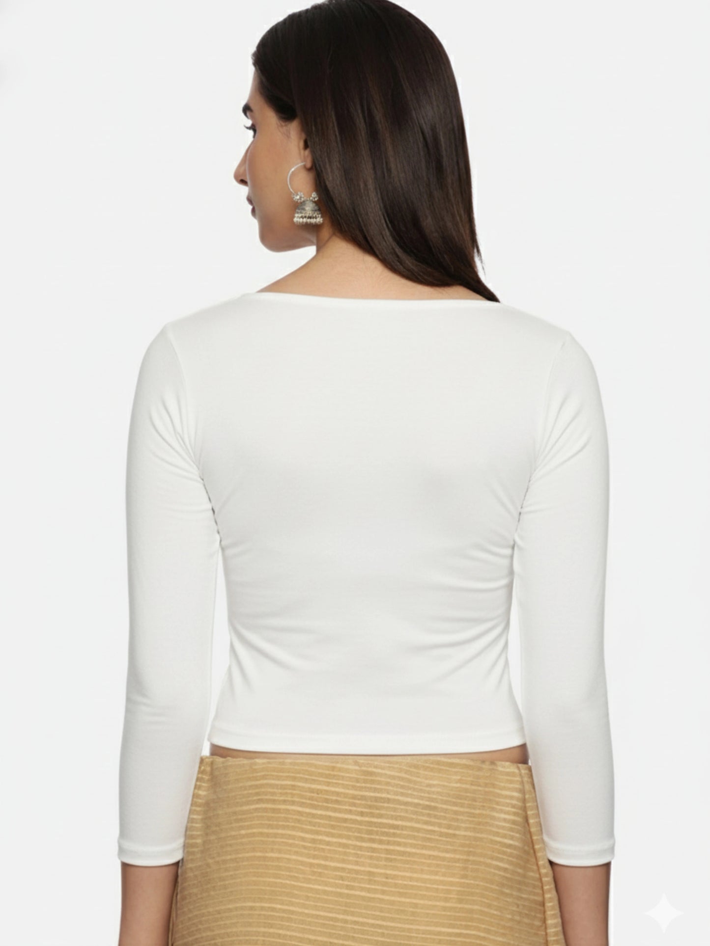 Women Three Fourth Sleeve Plain Stretchable Blouse U0101 White