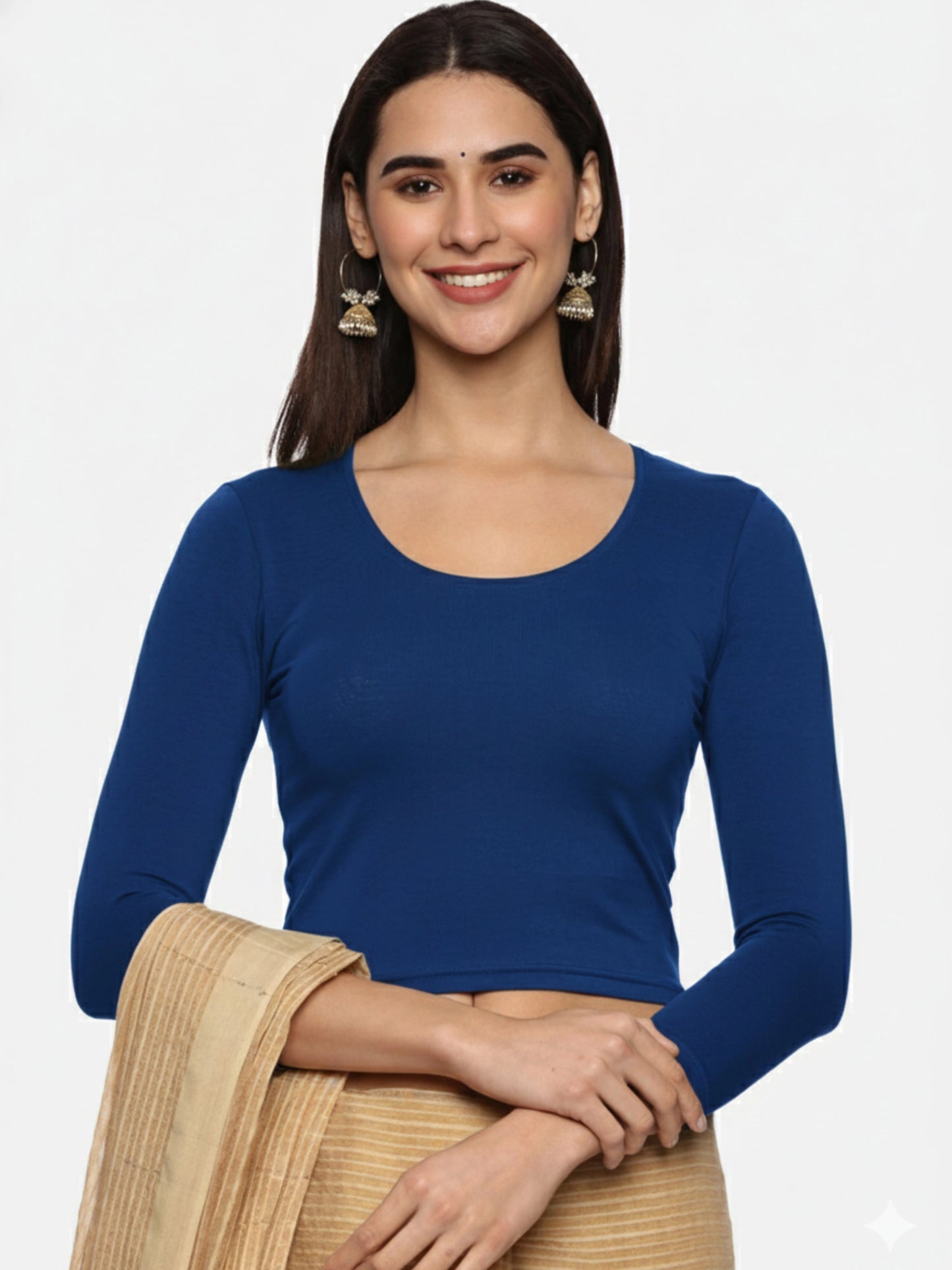 Women Three Fourth Sleeve Back Print Stretchable Blouse U0123 Royal Blue