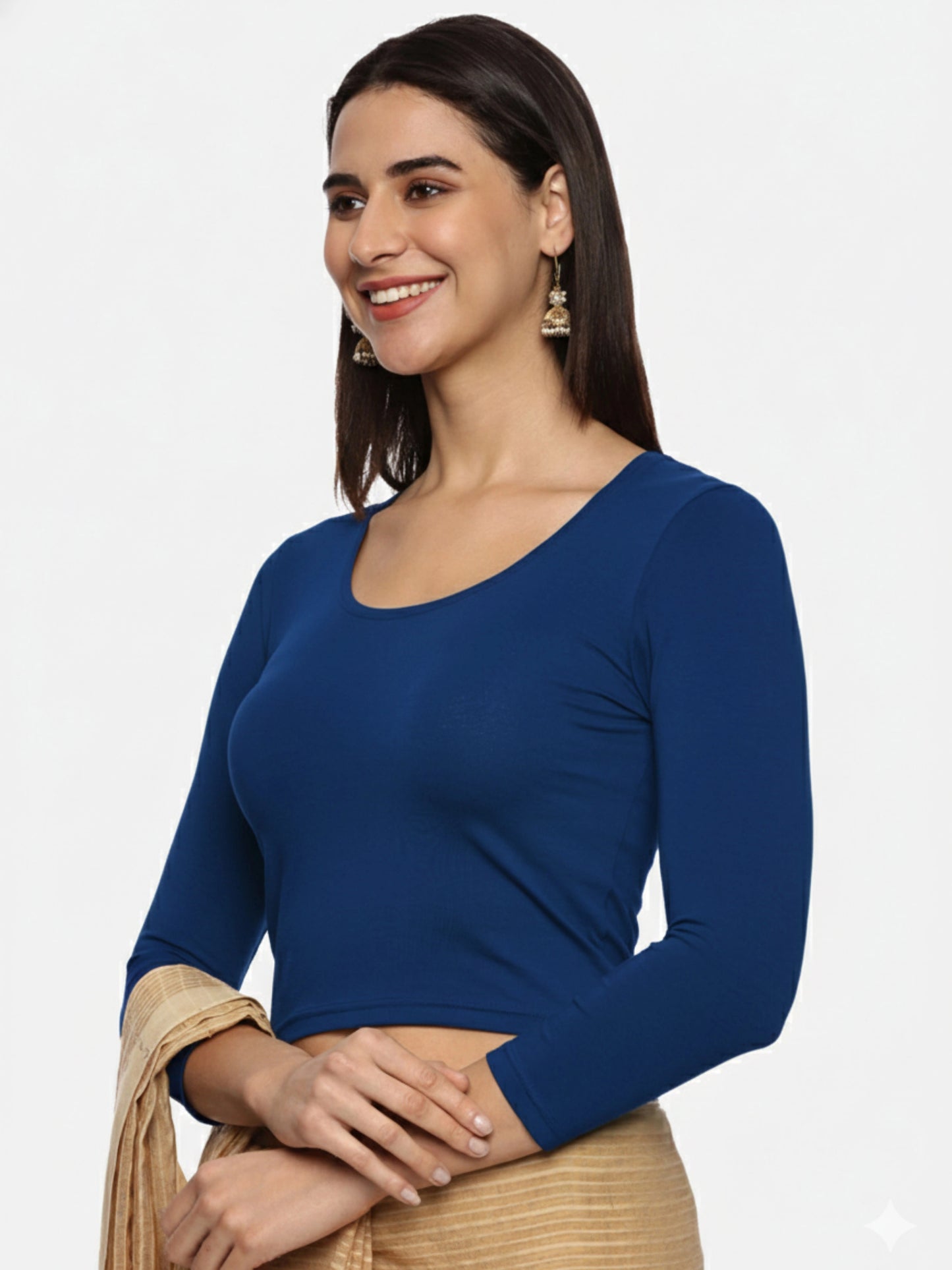 Women Three Fourth Sleeve Plain Stretchable Blouse U0101 Royal Blue