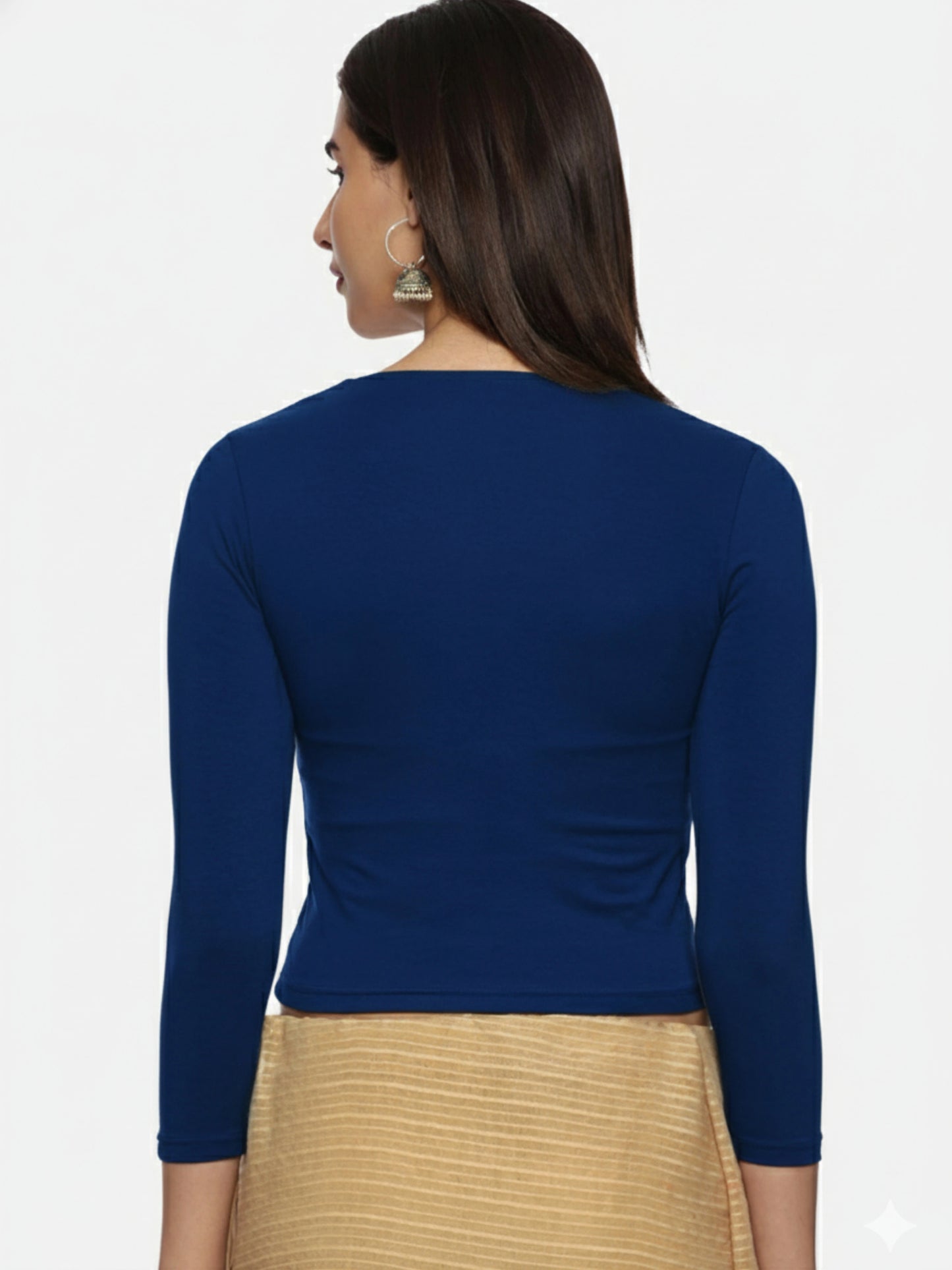 Women Three Fourth Sleeve Plain Stretchable Blouse U0101 Royal Blue