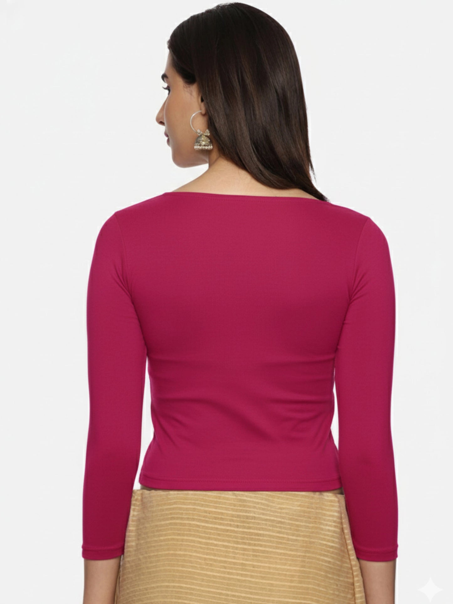 Women Three Fourth Sleeve Plain Stretchable Blouse U0101 Rani Pink