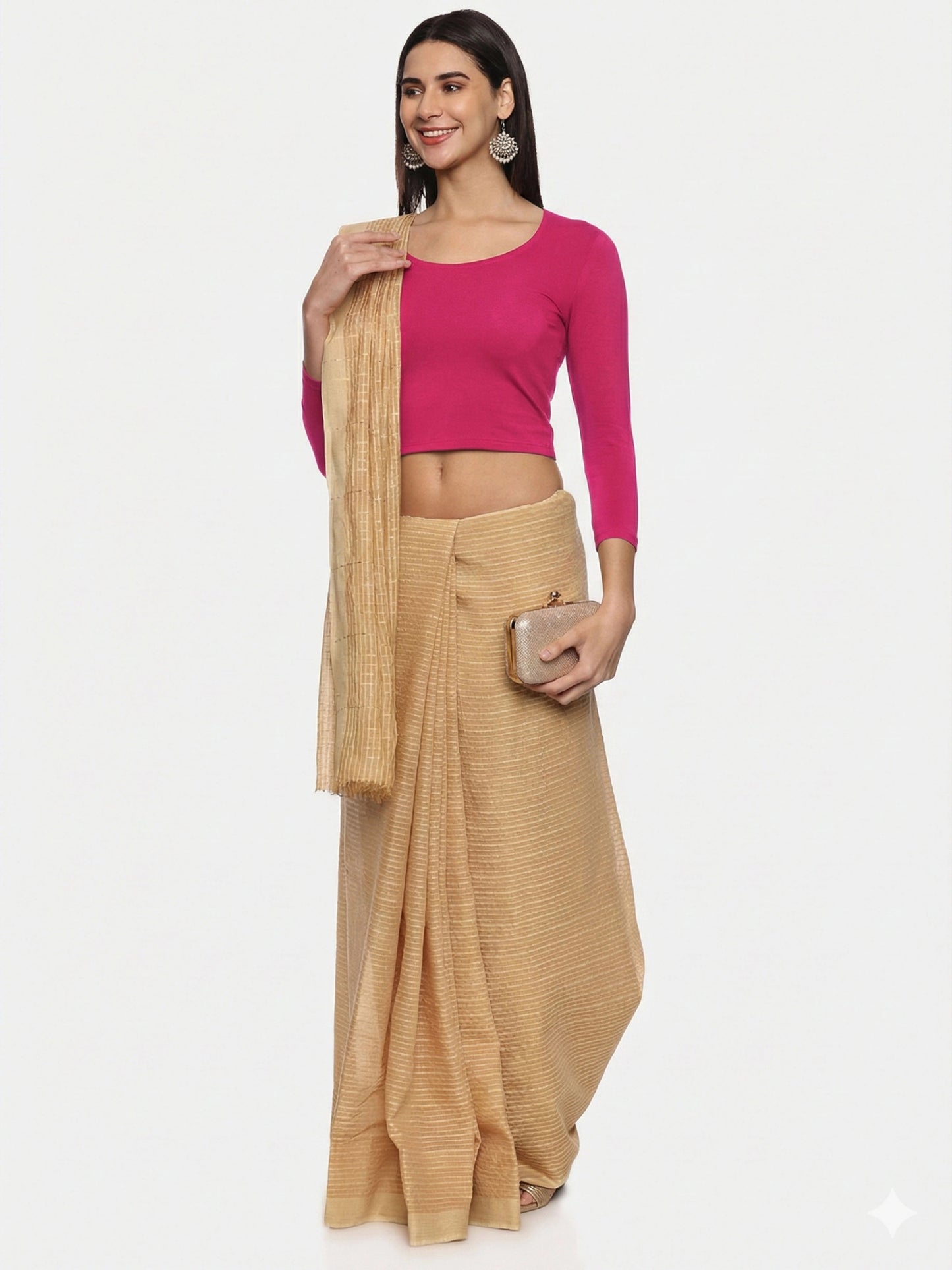 DIY Embroidery Kit with Women Stretchable Three Fourth Sleeve Blouse E02 – Rani Pink