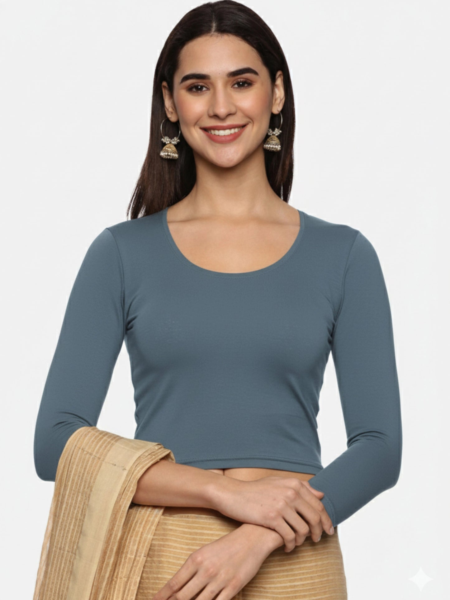 DIY Embroidery Kit with Women Stretchable Three Fourth Sleeve Blouse E010 – Elephant Grey