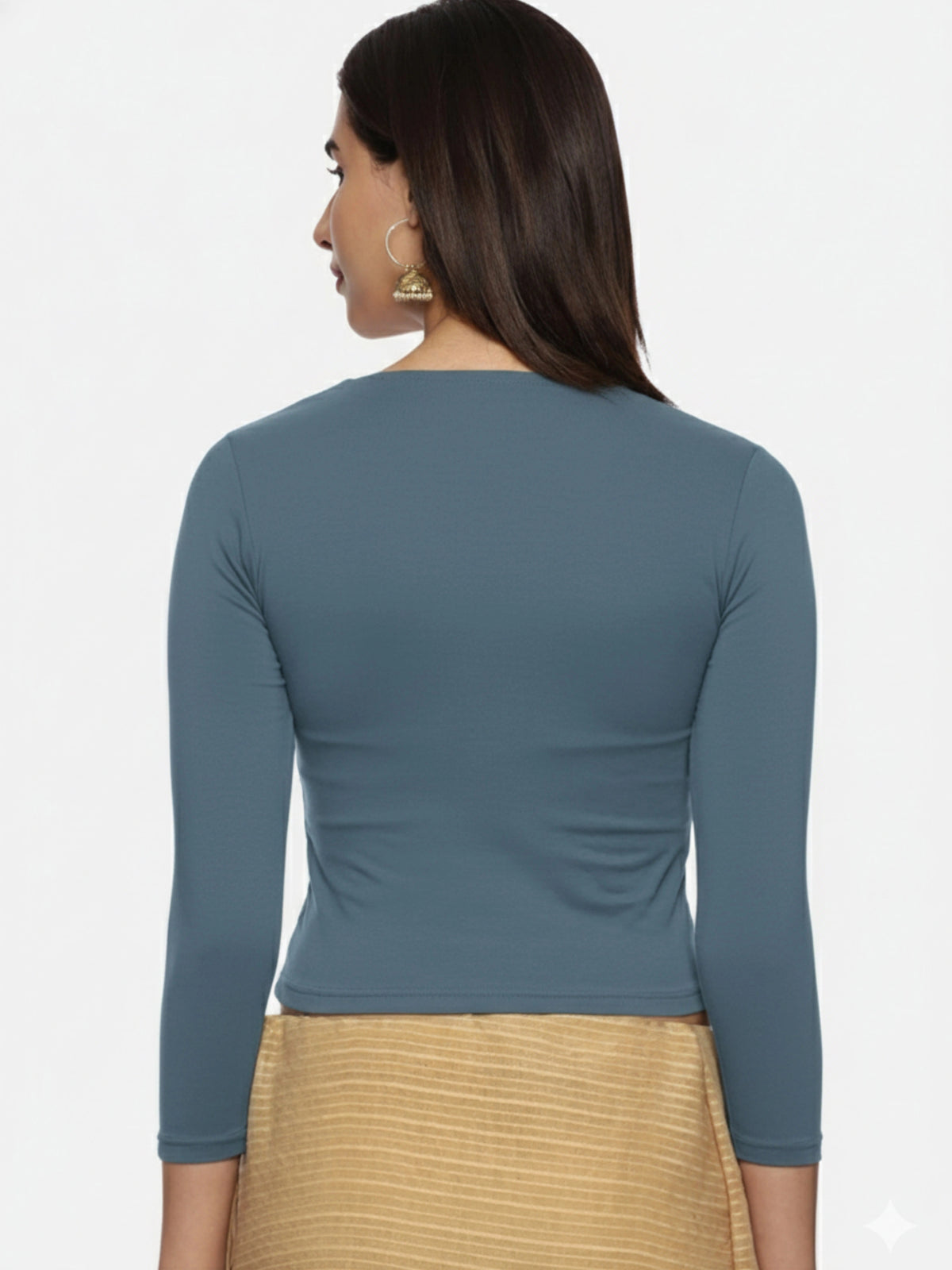 Women Three Fourth Sleeve Plain Stretchable Blouse U0101 Elephant Grey