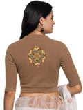 Women Back Printed Stretchable Elbow Sleeve RIB Blouse U0167 Biscuit