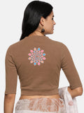 Women Back Printed Stretchable Elbow Sleeve RIB Blouse U0168 Biscuit