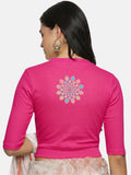 Women Back Printed Stretchable Elbow Sleeve RIB Blouse U0168 Rani Pink