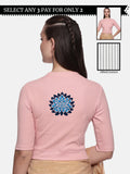 Women Back Printed Stretchable Elbow Sleeve RIB Blouse U0169 Blush Pink
