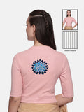 Women Back Printed Stretchable Elbow Sleeve RIB Blouse U0169 Blush Pink