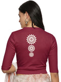 Women Back Printed Stretchable Elbow Sleeve RIB Blouse U0170 Wine Pink