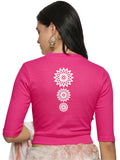 Women Back Printed Stretchable Elbow Sleeve RIB Blouse U0170 Rani Pink