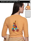 Women Back Printed Stretchable Elbow Sleeve RIB Blouse U0172 Mango