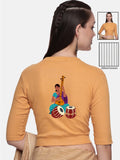 Women Back Printed Stretchable Elbow Sleeve RIB Blouse U0172 Mango