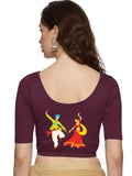 Women Back Printed Stretchable Half Sleeve Blouse U031 Violet