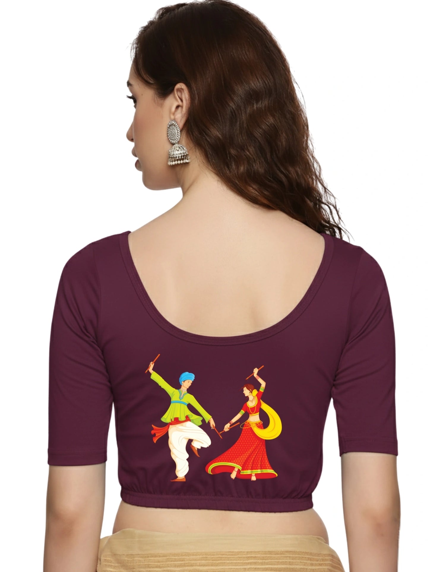 Women Back Printed Stretchable Half Sleeve Blouse U031 Violet