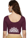 Women Back Printed Stretchable Half Sleeve Blouse U022 Violet