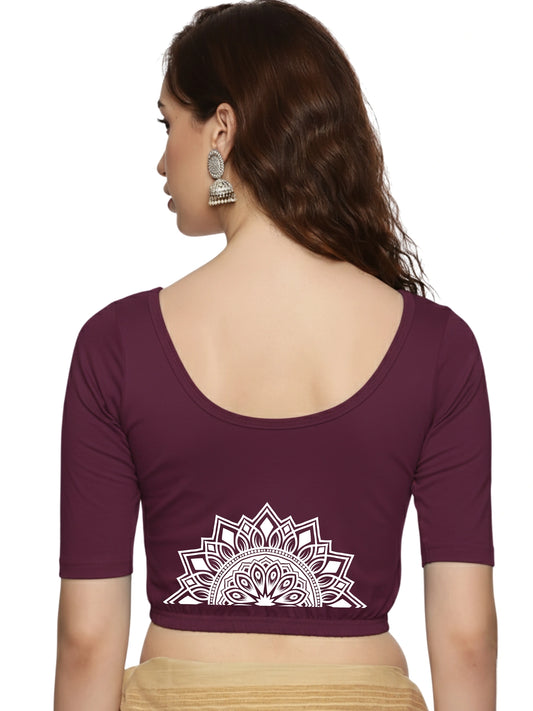 Women Back Printed Stretchable Half Sleeve Blouse U022 Violet