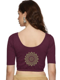 Women Back Printed Stretchable Half Sleeve Violet Blouse U057 Violet