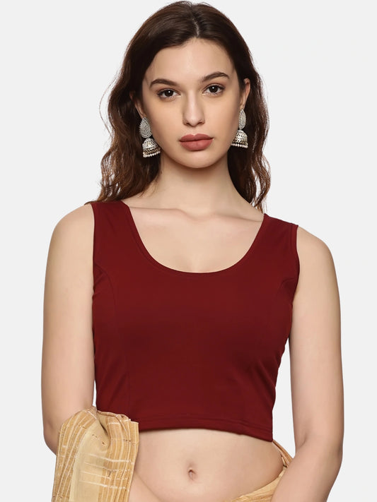 Women Sleevless Plain Stretchable  Blouse U0201 Maroon