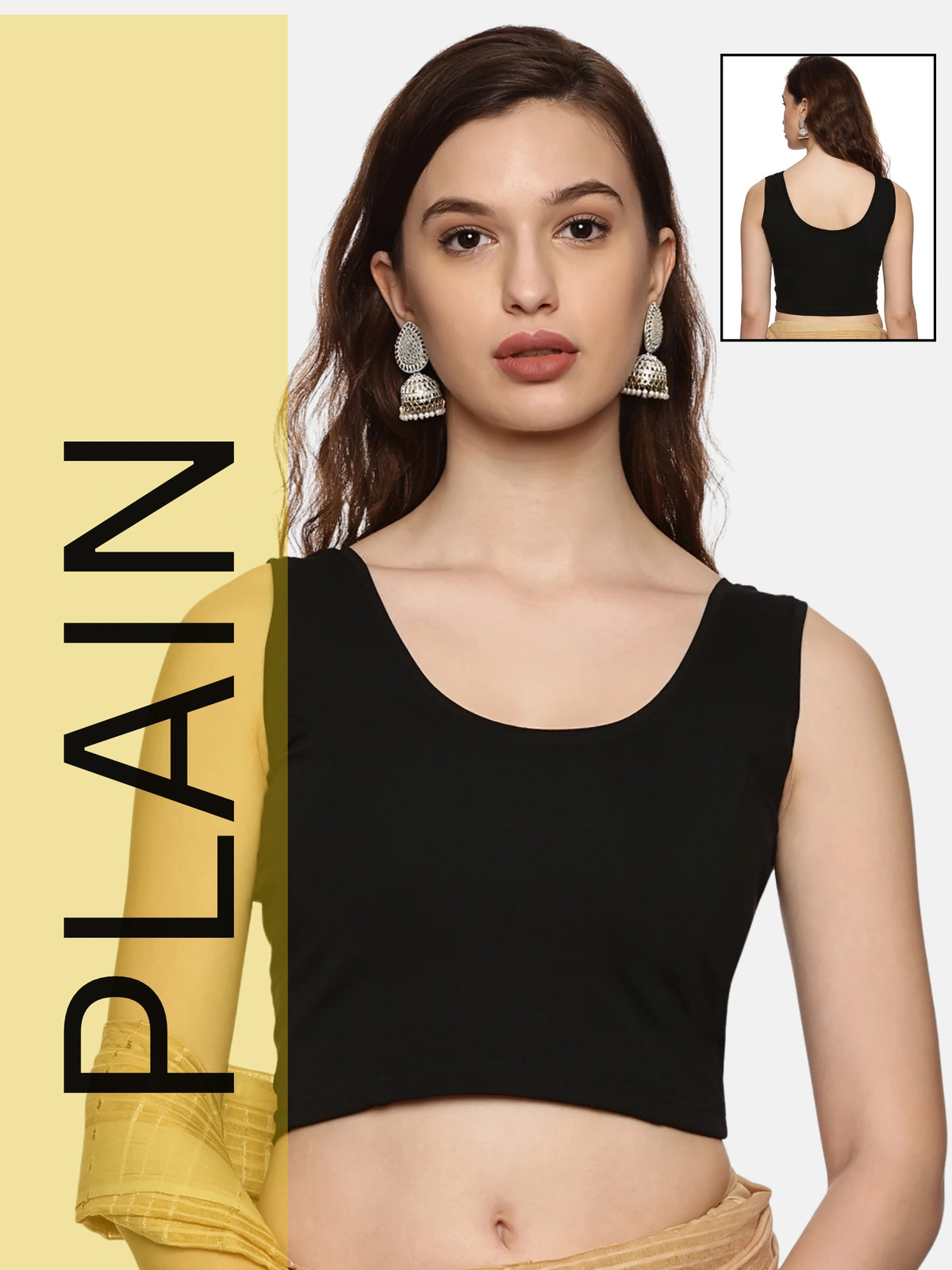 Women Sleevless Plain Stretchable  Blouse U0201 Black