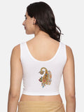Women Sleeveless Back Printed Stretchable  Blouse U0203 White