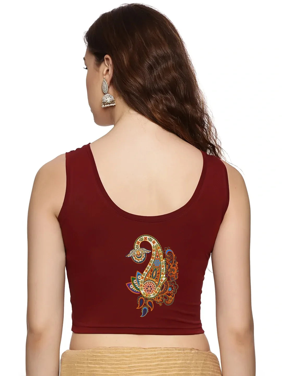 Women Sleevless Back Printed Stretchable Blouse U0203 - notyetbyus