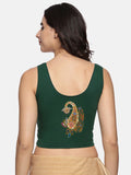 Women Sleeveless Back Printed Stretchable  Blouse U0203 Bottle Green