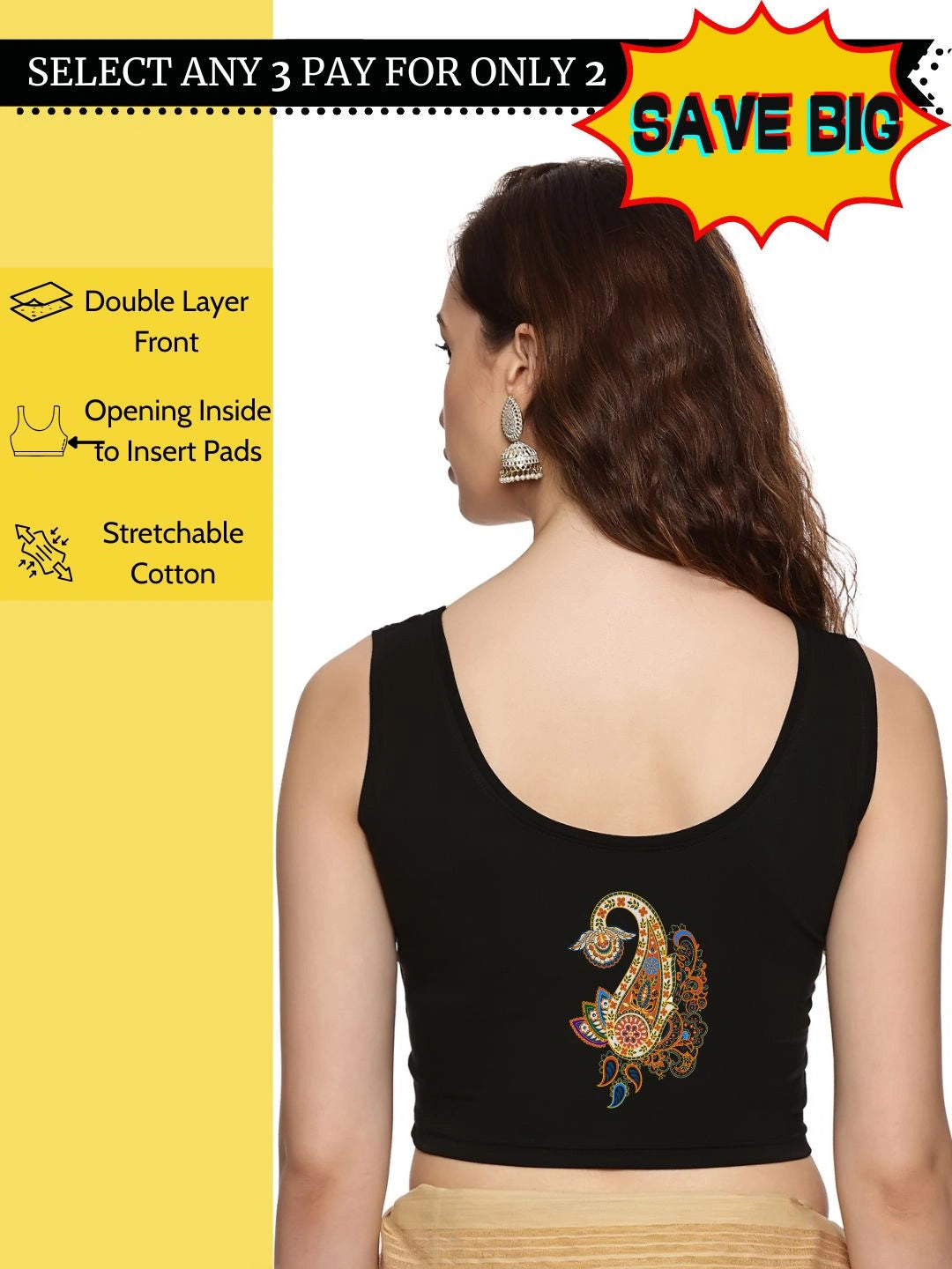Women Sleevless Back Printed Stretchable  Blouse U0203