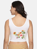 Women Sleeveless Back Printed Stretchable  Blouse U0202 White