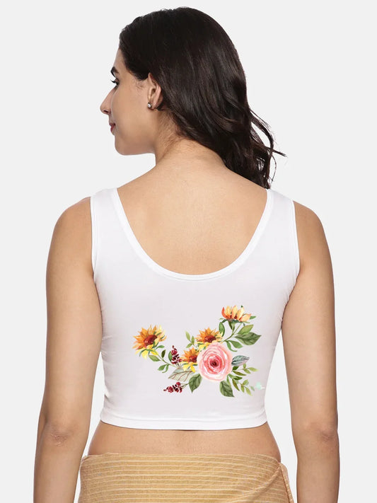 Women Sleevless Back Printed Stretchable Blouse U0202 - notyetbyus