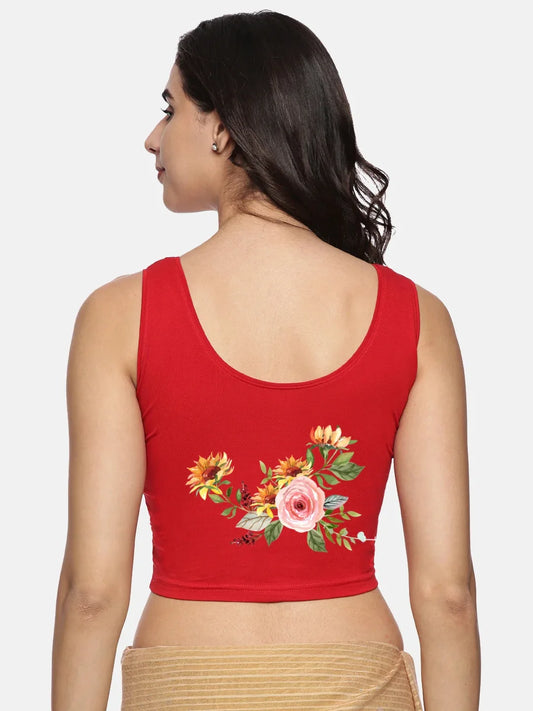 Women Sleevless Back Printed Stretchable Blouse U0202 - notyetbyus