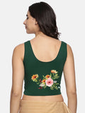 Women Sleevless Back Printed Stretchable  Blouse U0202 Green