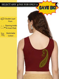 Women Sleeveless Back Printed Stretchable  Blouse U0204 Maroon