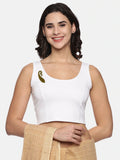 Women Sleeveless Back Printed Stretchable  Blouse U0204 White