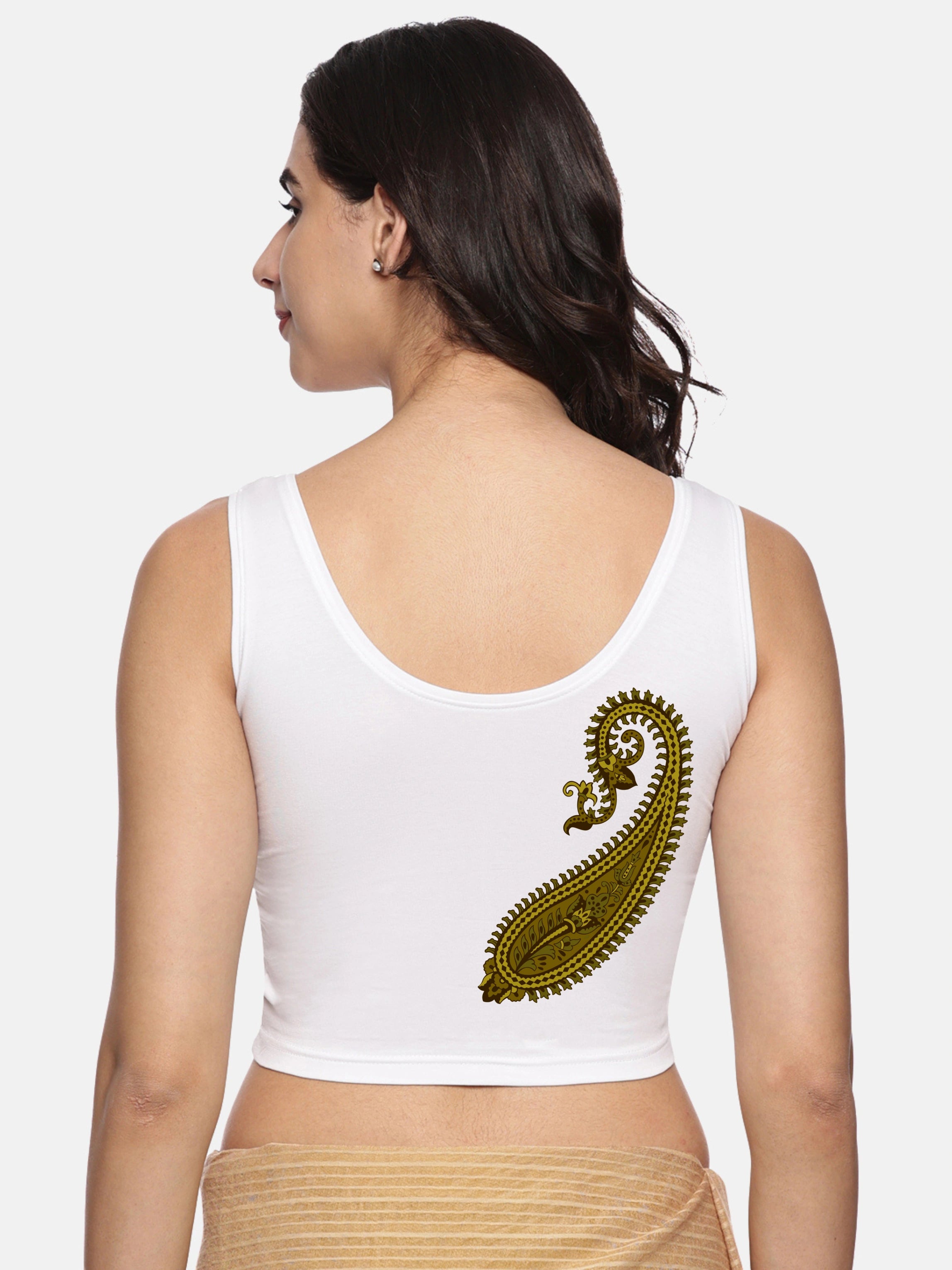 Women Sleevless Back Printed Stretchable  Blouse U0204 - notyetbyus