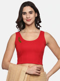 Women Sleeveless Back Printed Stretchable  Blouse U0204 Red
