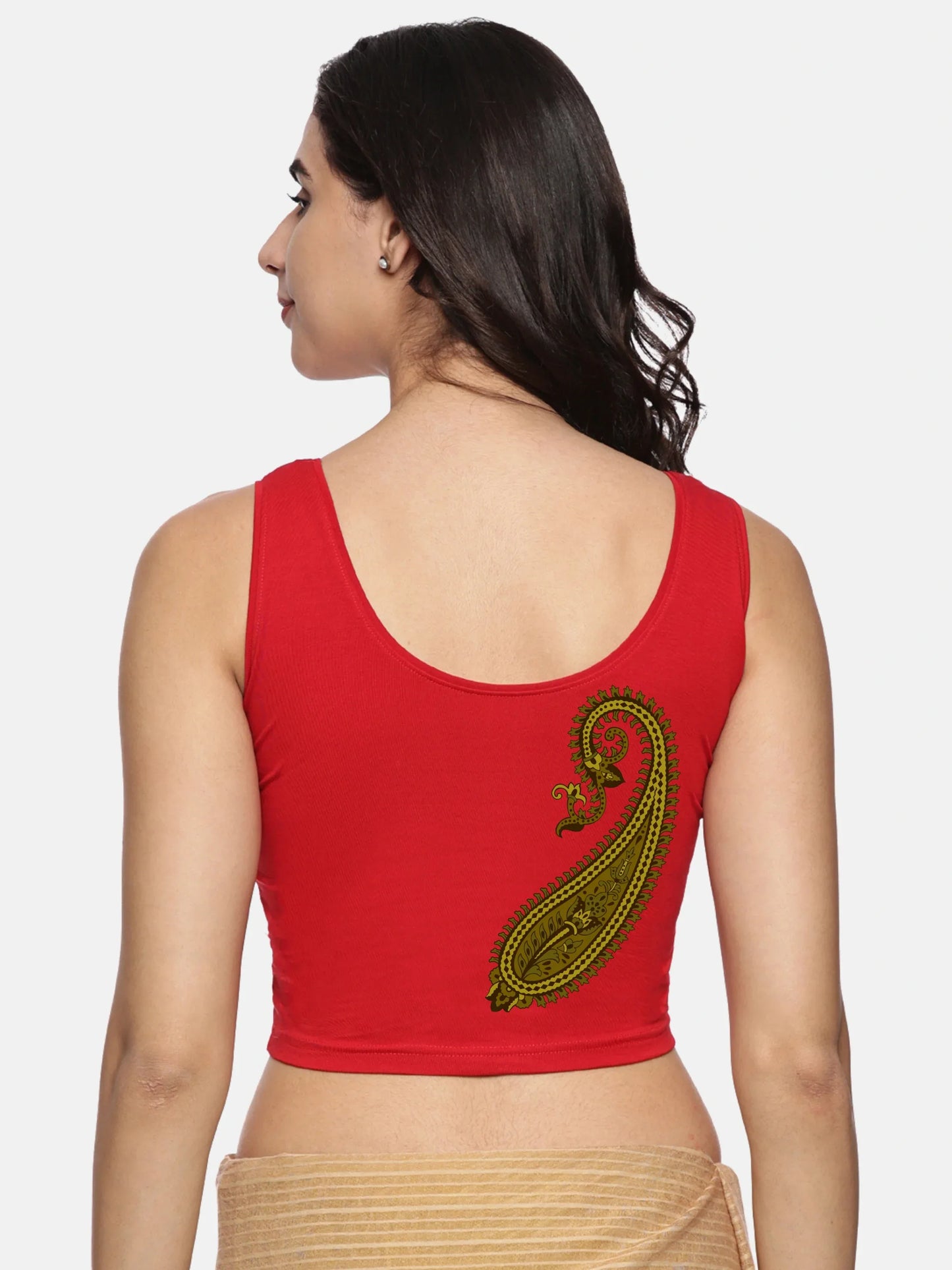 Women Sleevless Back Printed Stretchable Blouse U0204 - notyetbyus