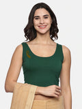 Women Sleeveless Back Printed Stretchable  Blouse U0204 Bottle Green
