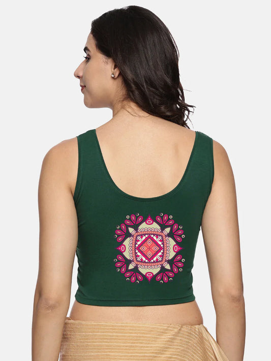 Women Sleevless Back Printed Stretchable Blouse U0205 - notyetbyus