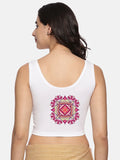 Women Sleevless Back Printed Stretchable  Blouse U0205 White