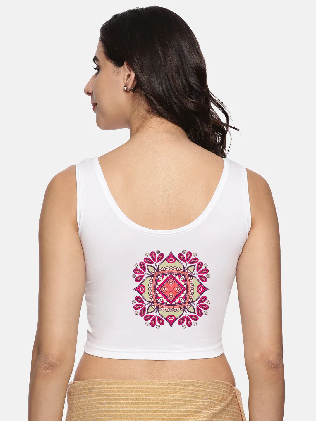 Women Sleevless Back Printed Stretchable Blouse U0205 - notyetbyus