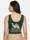 Women Sleevless Back Printed Stretchable  Blouse U0206 Bottle Green