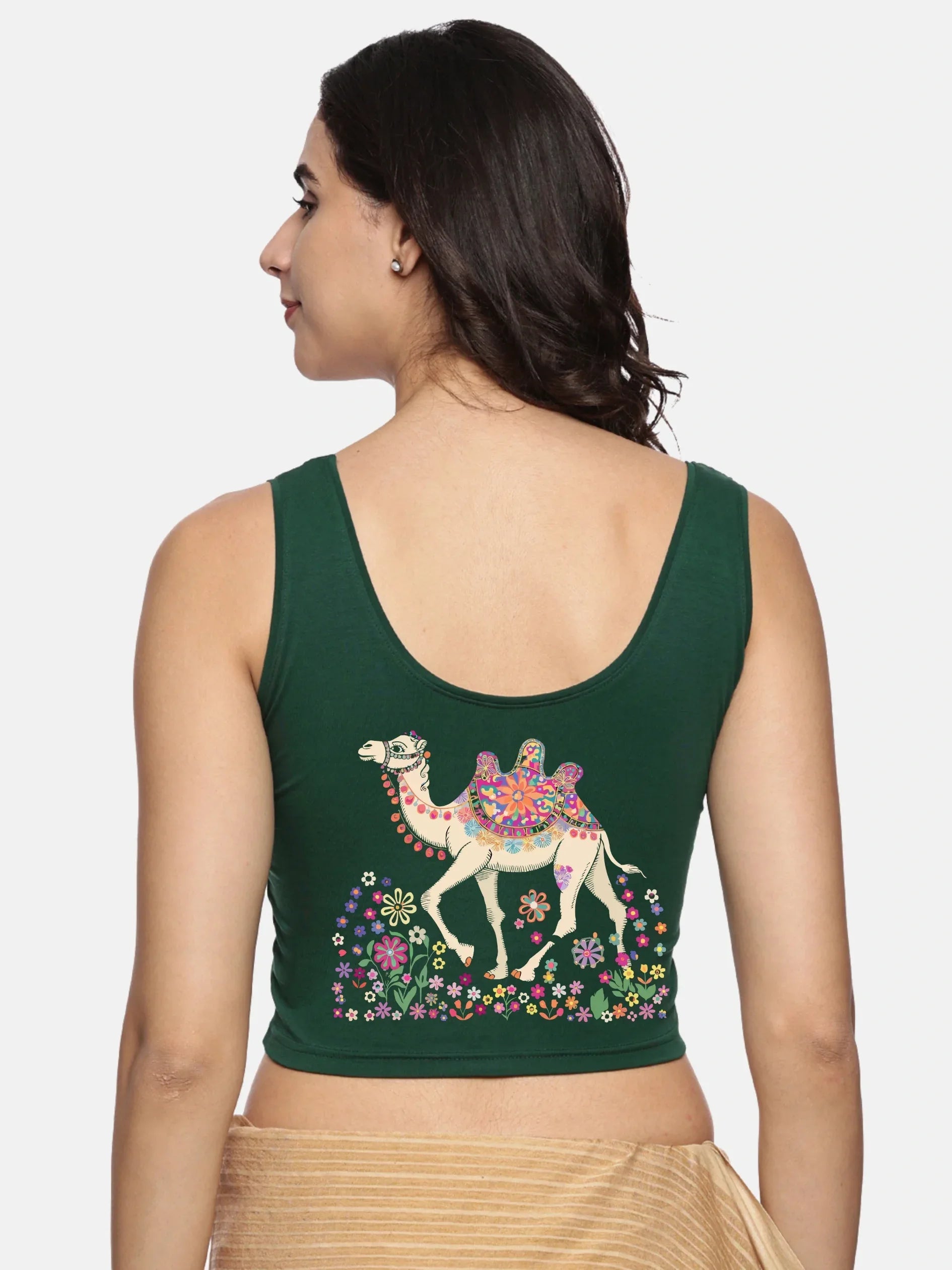 Women Sleevless Back Printed Stretchable Blouse U0206 - notyetbyus
