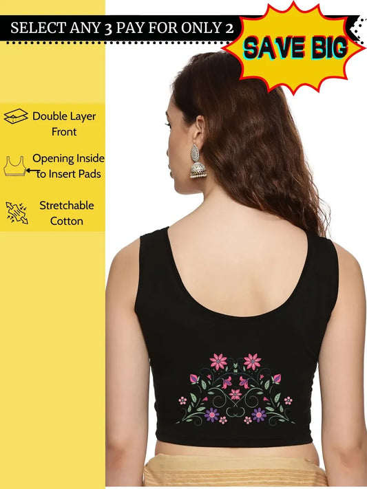 Women Sleevless Back Printed Stretchable Blouse U0207 - notyetbyus