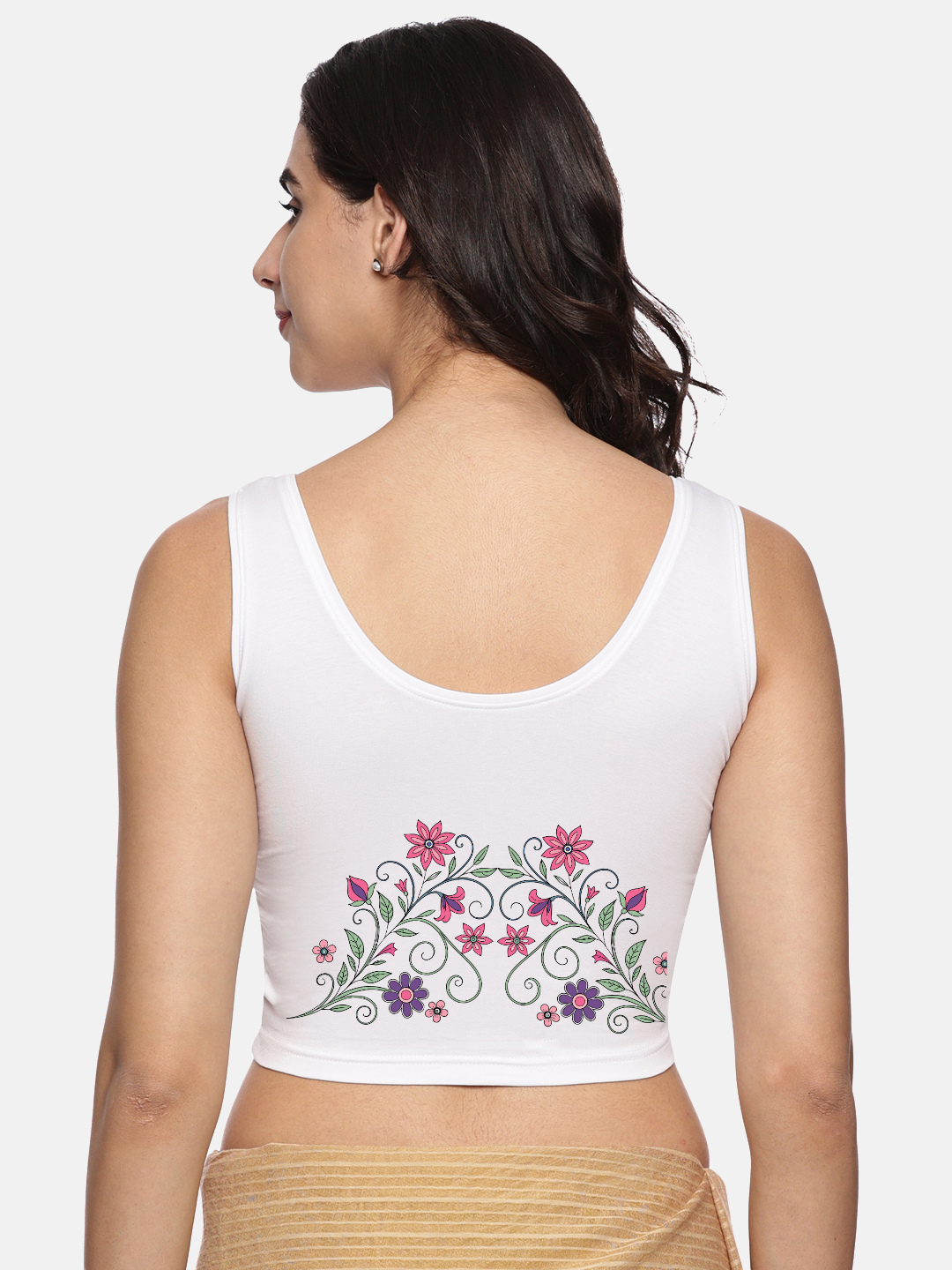 Women Sleevless Back Printed Stretchable  Blouse U0207 - notyetbyus